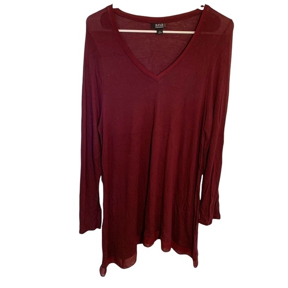 A.N.A. Handkerchief Hem Tunic Top Burgundy - Picture 1 of 10